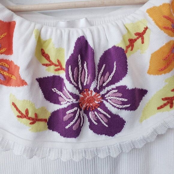 Soft Surroundings Ribbed Embroidered Top Size XS Off The Shoulder Boho Floral - Picture 3 of 7